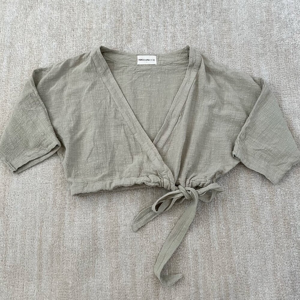 Indigo Luna Flow Wrap Blouse Top S Green